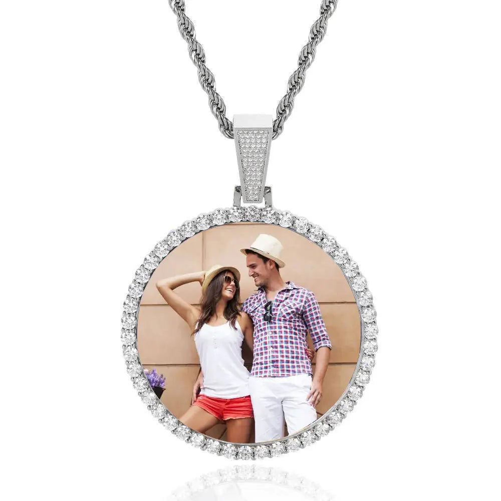 Custom Picture Necklace for Men Women Personalized Round Photo Tag Pendant with Rope/Cuban/Tennis 18-24inch Chain