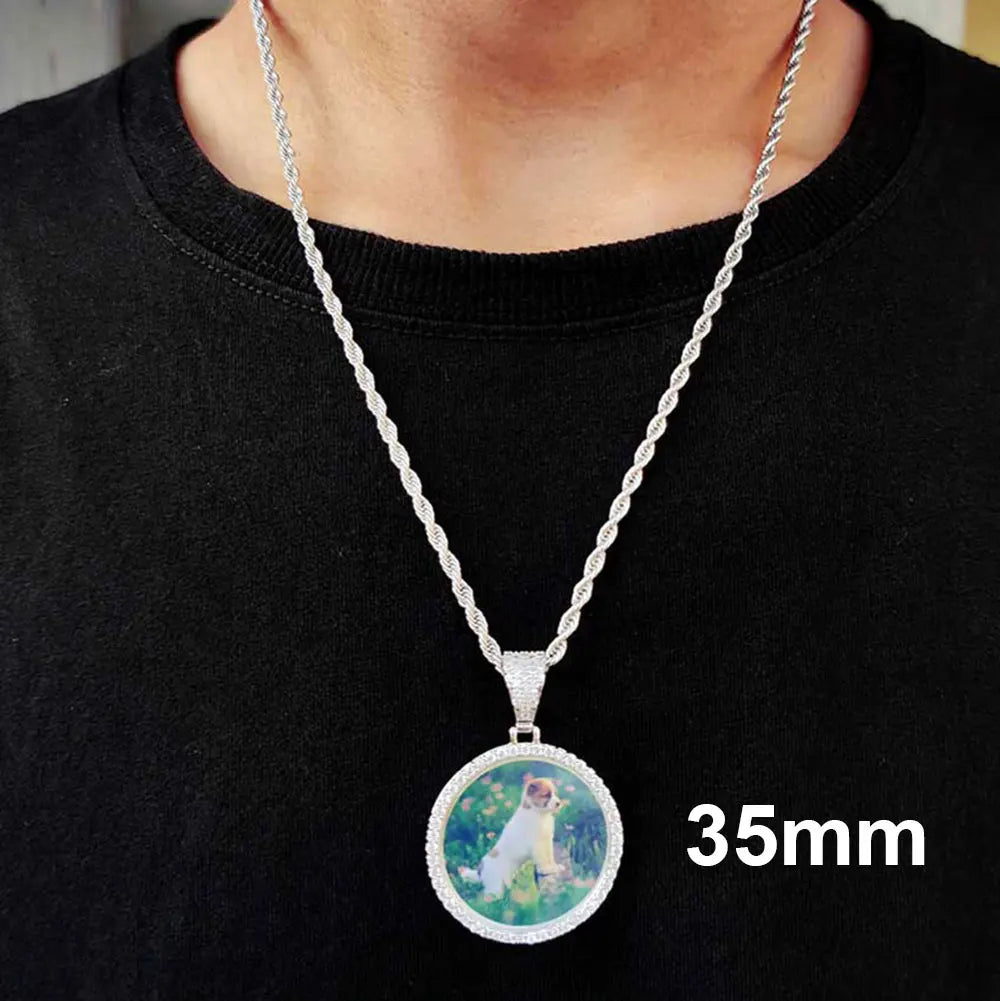 Custom Picture Necklace for Men Women Personalized Round Photo Tag Pendant with Rope/Cuban/Tennis 18-24inch Chain